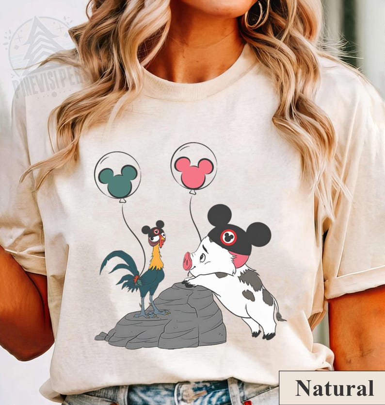 Pua And Hei Hei Family Shirt, Mickey Ears Balloon Graphic, Disneyland Trip Outfit, Moana Theme Park Tee, Disney Vacation Squad Apparel image 1
