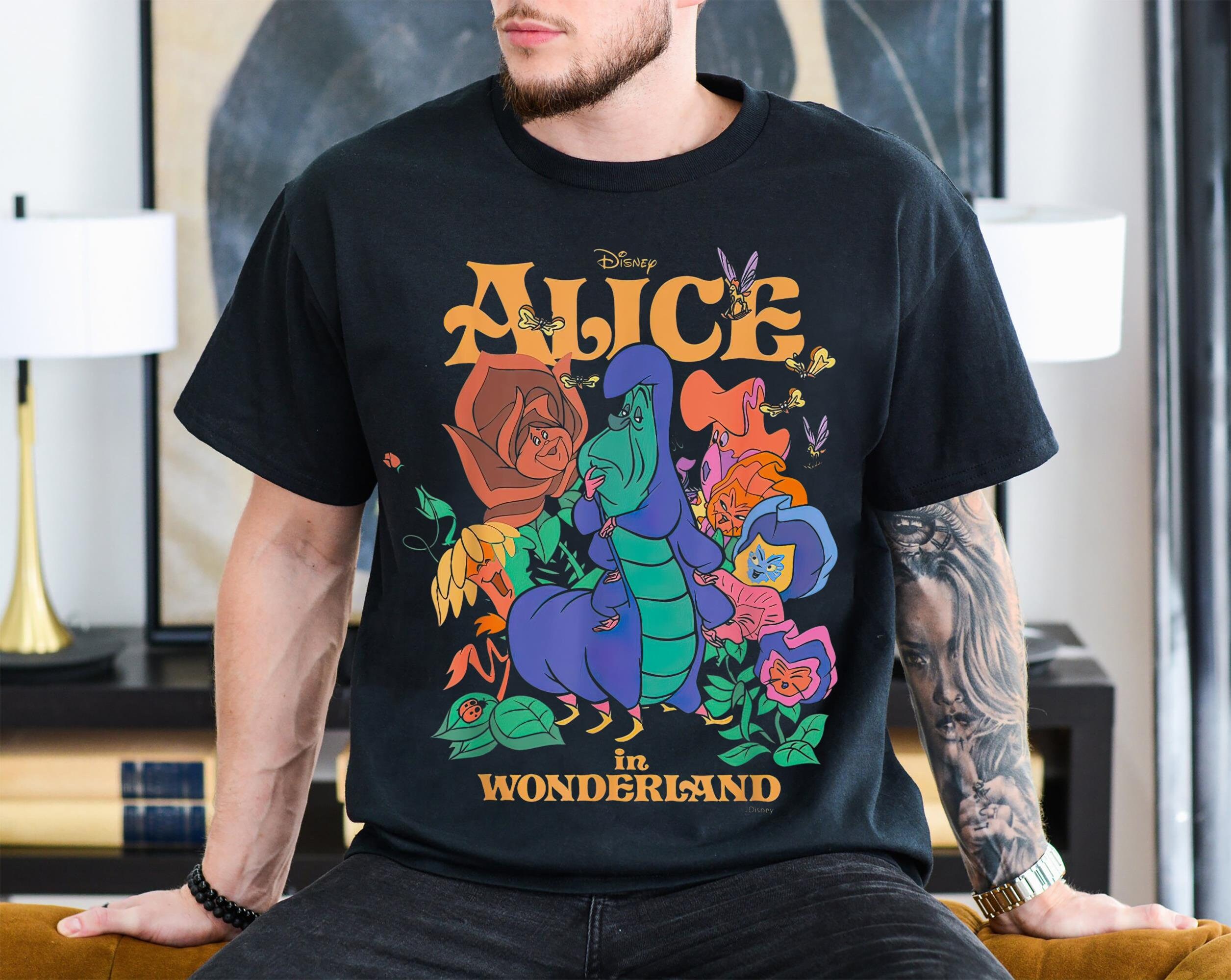 Disney Alice in Wonderland Shirt, Caterpillar and Flowers Retro T 