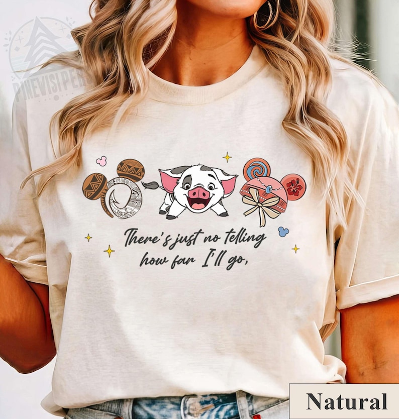 Vaiana Pua-tröja, Hur långt jag ska gå-tröja, Pua Pig Disney-resa, söta öron Vaiana-karaktärströja, polynesiskt tema, söta Disneyland-tröjor bild 3