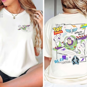 Camiseta de Buzz Lightyear de doble cara, camiseta retro de guardián espacial, gráfico de héroe galáctico, atuendo para viaje a Disneyland, ropa Disney para niños, Comando Estelar de los 90