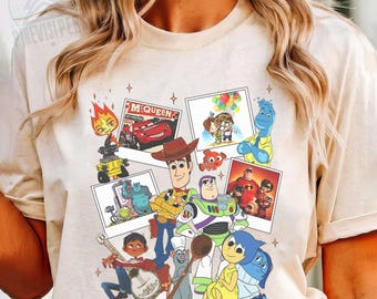 Camiseta vintage de Disney Toy Story Cars Up Inside Out, camiseta retro de Woody, Buzz Lightyear y Rayo McQueen, ideal como regalo para viajes familiares de Disney.