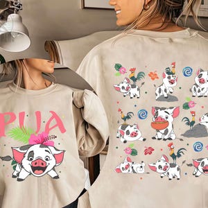 Camiseta de Pua y Hei Hei de dos caras, camiseta de vacaciones familiares de Disney, ropa de Moana Pig Gallo, sudadera de viaje a Disneyland, camiseta de lindo animal marino imagen 3