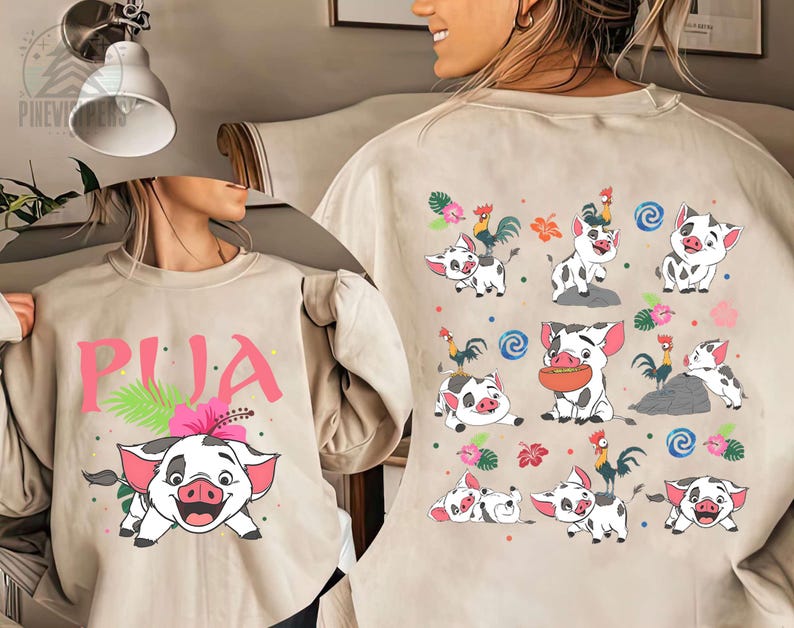 Camiseta de Pua y Hei Hei de dos caras, camiseta de vacaciones familiares de Disney, ropa de Moana Pig Gallo, sudadera de viaje a Disneyland, camiseta de lindo animal marino imagen 3