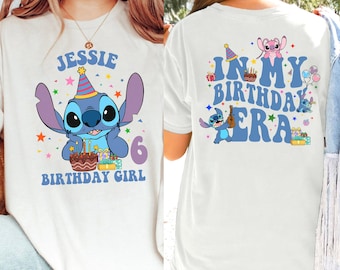 Custom Age Disney Stitch Geburtstag Shirt, In meiner Geburtstag Ära T-Shirt, Stitch Angel T-Shirt, Geburtstagsgeschenk, Disneyland Familienurlaub Reise Shirt