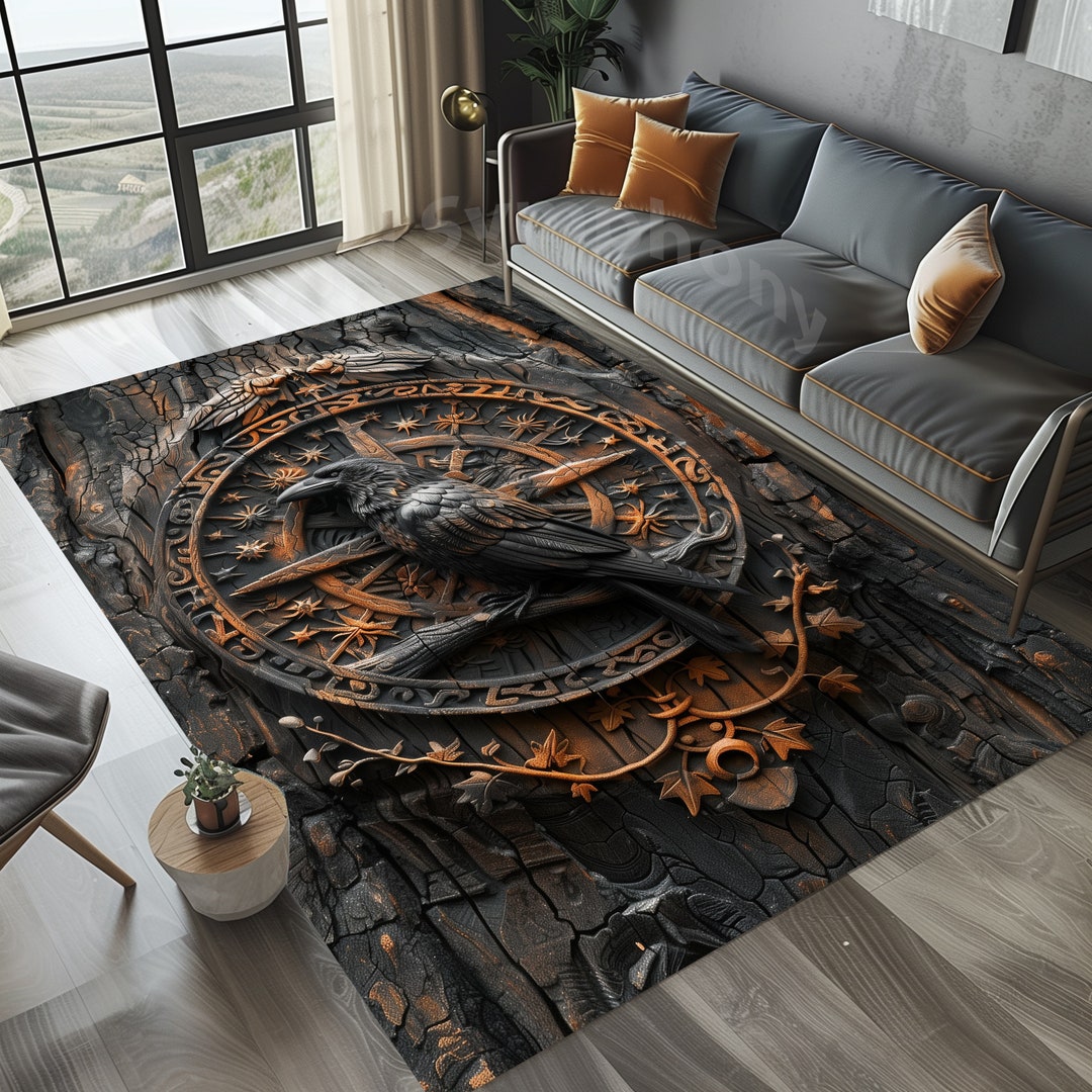 Viking Raven Rug, Raven Area Rug, Raven Theme Rug, 3D Raven Rug, 3D ...
