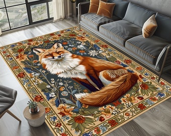 Rustic Fox Rug, Floral Fox Rug, Cute Fox Rug, Fox Rug, Girls Room Rug, Girls Room Area Rug, Kids Rug, Foxes Carpet, Fox Area Rug