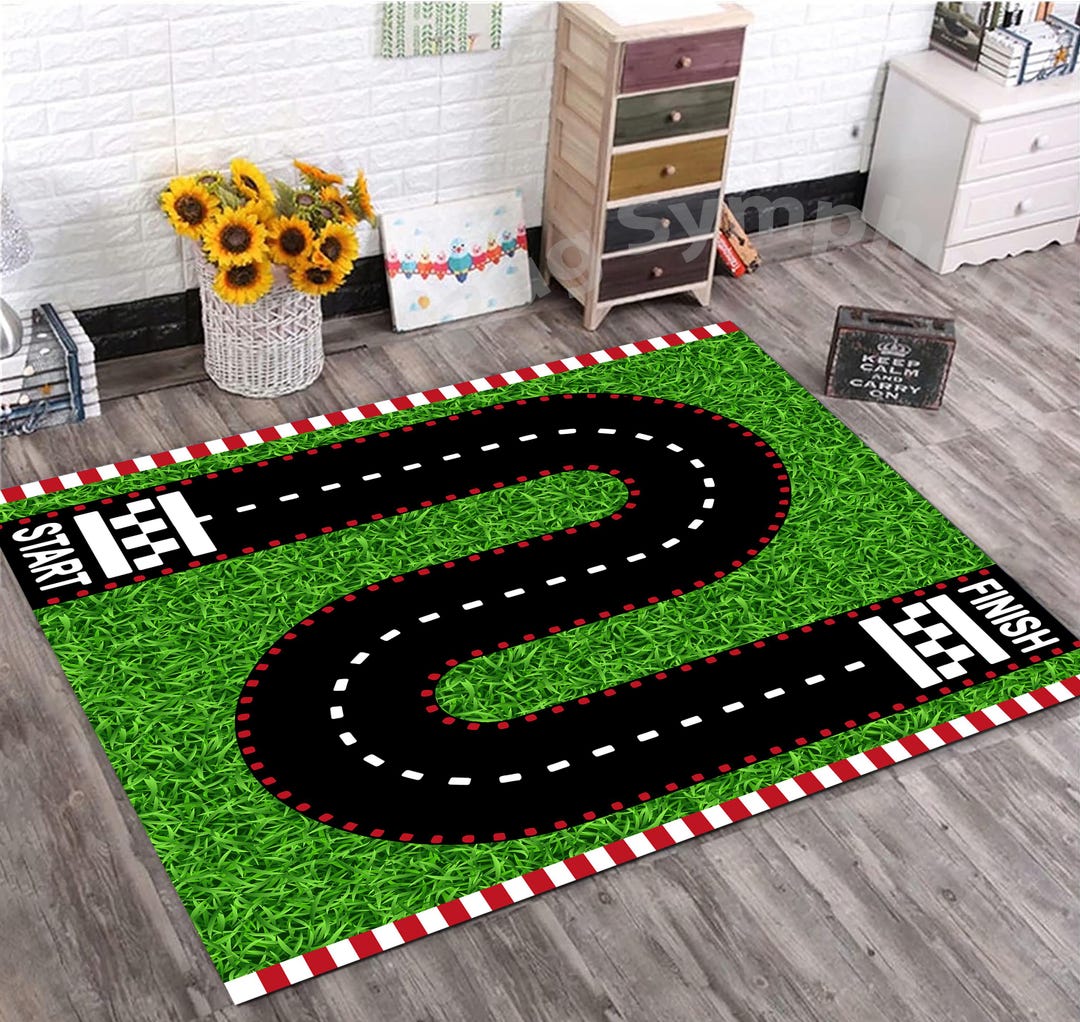 Race Track Rug, Car Track Rug, Road Rug, Racing Car Area Rug, Race ...