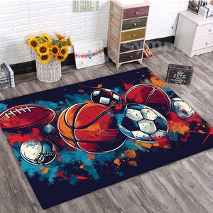 Ball Collection Rug, Basketball Rug, Sport Rug, Football Rug, Sport Balls Rug, Sport Area Rug, Baseball Area Rug, Boys Room Rug, Soccer Rug