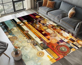 Gustav Klimt Style Rug, Modern Living Room Decor