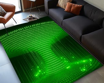 Neon Binary Code Tunnel Rug, Cyberpunk Style