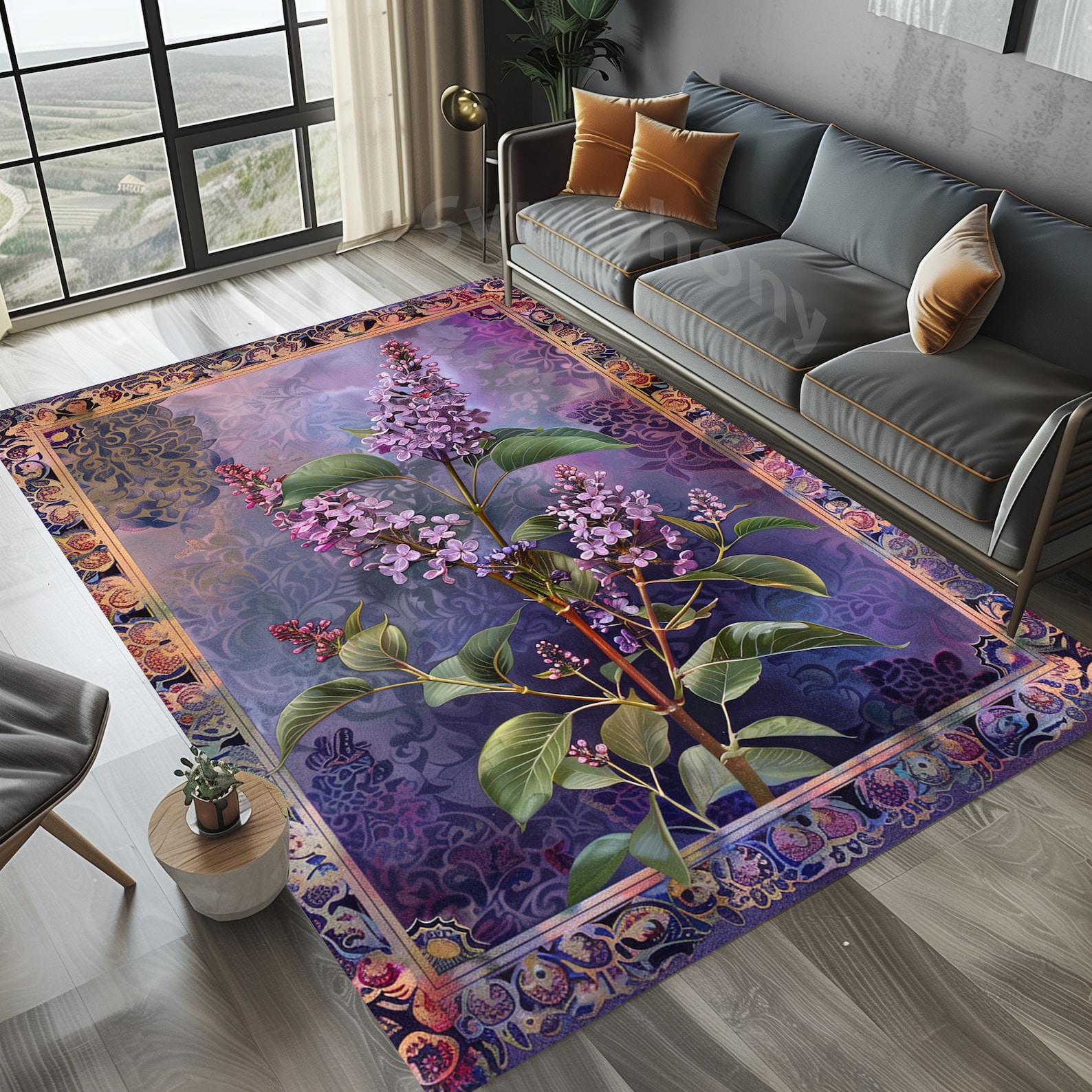 Lilac Rugs Pattern Lilac Flower Area Rug: Purple Botanic Theme - Etsy