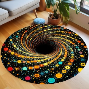 Vortex Circle Rug, Abstract Galaxy, Optical Illusion, Psychedelic Swirl, Modern Dot Art