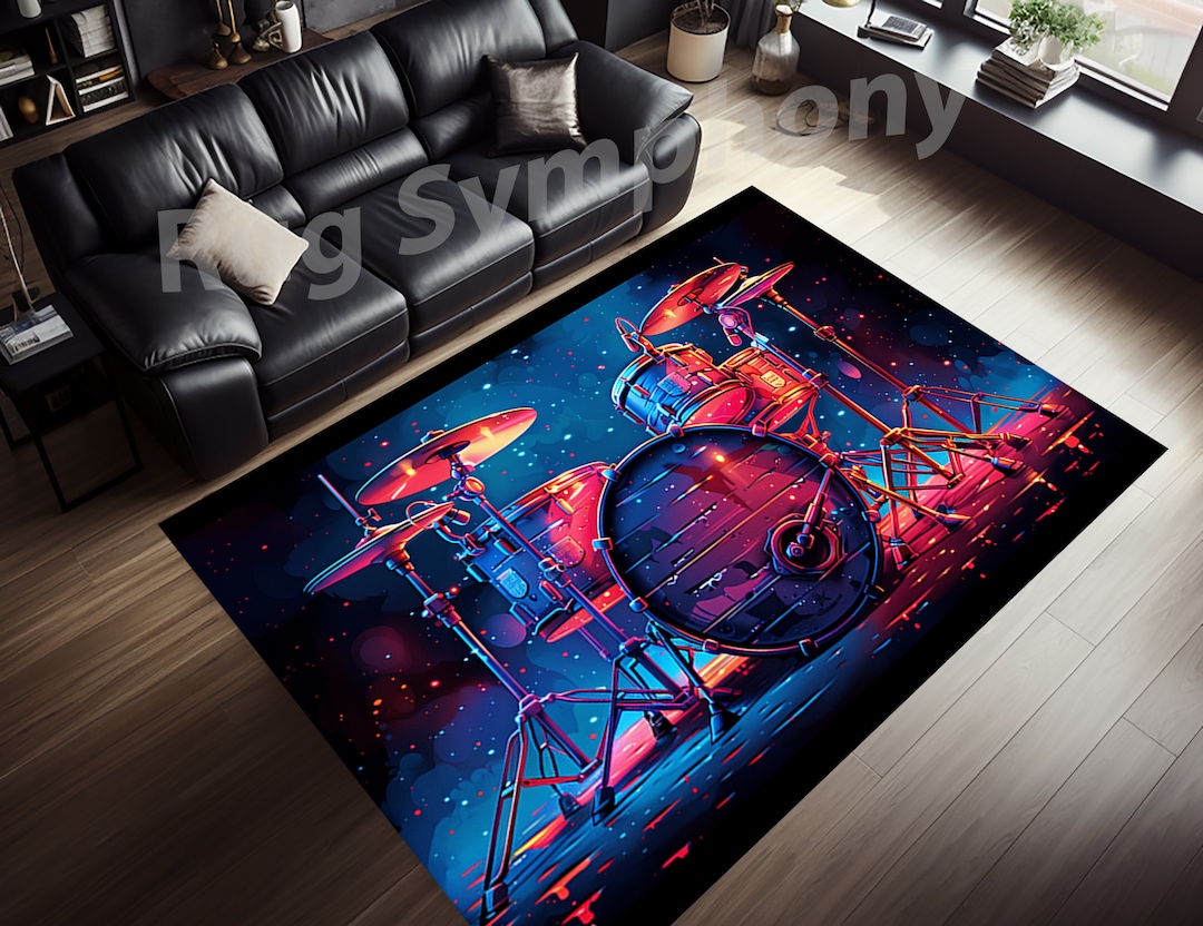 Vibrant Drum Set Rug, Drum Set Area Rug, Drum Set Illustration Rug