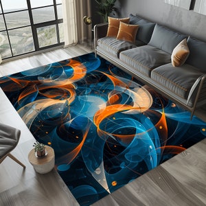 Blue Modern Drawings Rug, Abstract Pattern Rug, Abstract Area Rug, Teal Area Rug, Blue Abstract Rug, Teal Color Rug, Modern Living Room Rug