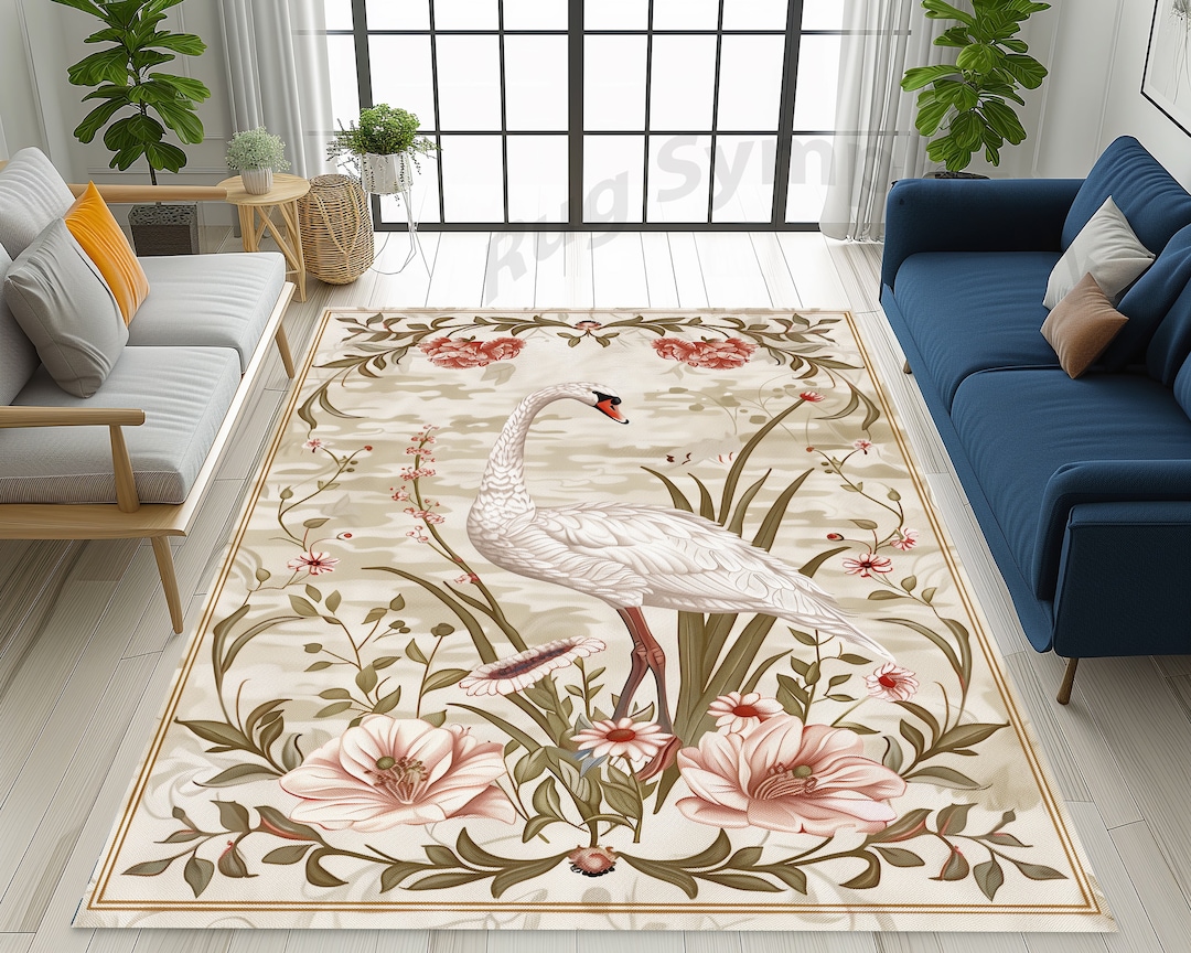 Rustic Swan Area Rug: Floral Traditional Design - Etsy