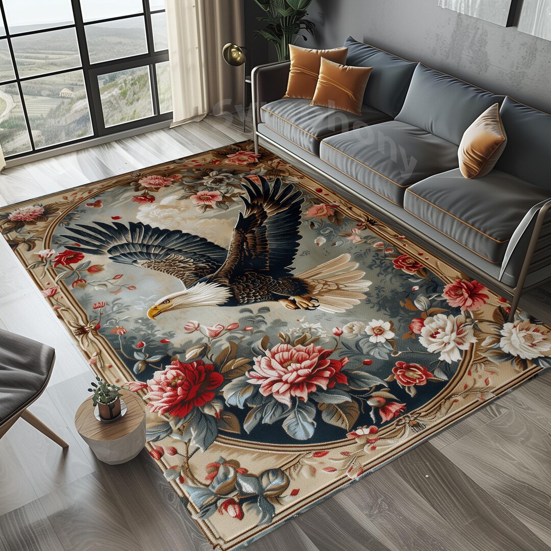 Rustic Eagle Area Rug, Wild Animals Rustic Rug, Rustic Eagle Rug, Eagle ...