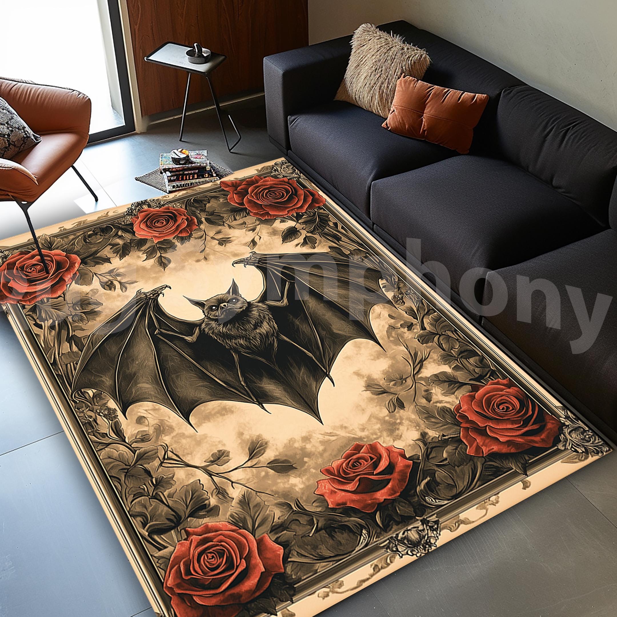 Gothic Bat Area Rug: Witchy Rose Garden Decor - Etsy