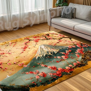 Mount Fuji and Cherry Blossoms Rug, Mount Fuji Rug, Flowers Rug, Fuji Area Rug, Spring Rug, Flowers Area Rug, Nature Rug, Spring Area Rug