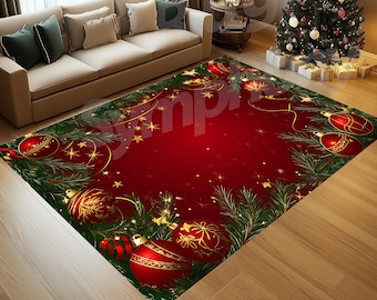 Christmas Decoration Rug, Merry Christmas Rug, , Poinsettia rug, Xmas Hallway Rug, Christmas Area Rug, Christmas Carpet, Christmas Rug