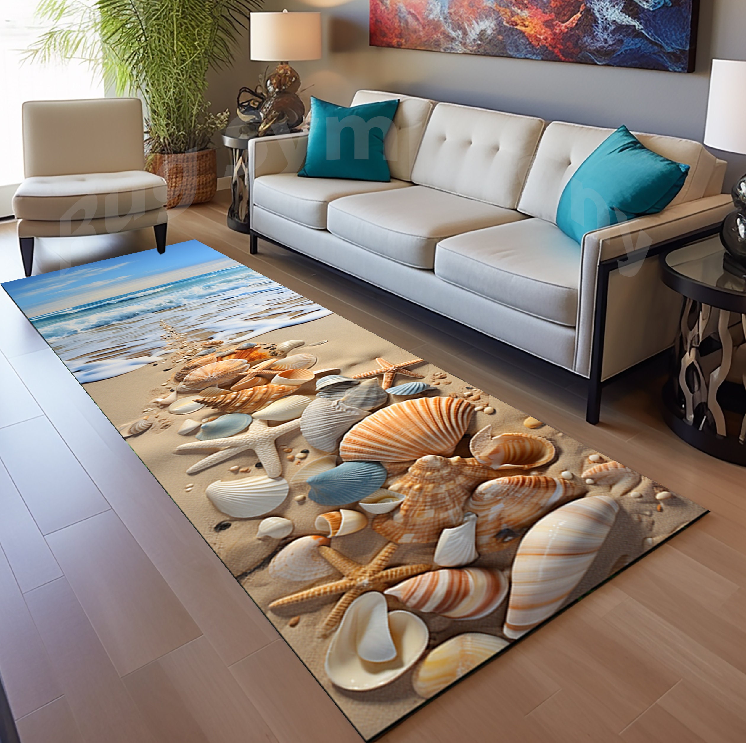 Seashells And Sand Runner, Beach Runner, Sea Runner, Clear Sea Runner, Ocean Runner, Beach Area Rug, Tropical Beach Sea Rug