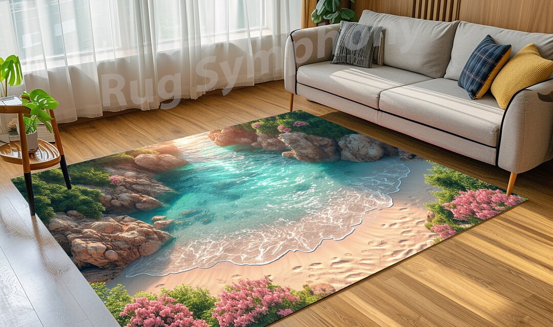 Beach Rug, Clear Sea Area Rug, Beach Area Rug, Blue Clear Tropical ...