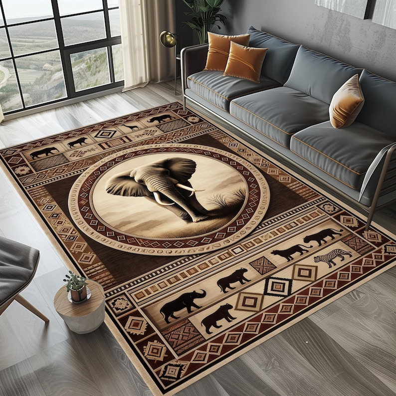 African-inspired Animal Silhouettes in Tribal Symmetry Rug: Rustic ...