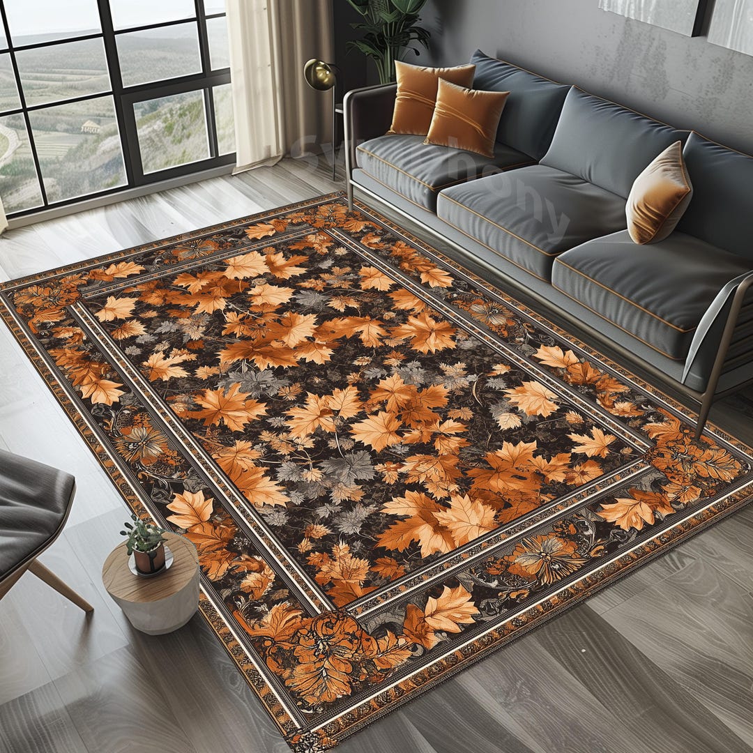 Round Autumn Rug Rustic Fall Leaves Area Rug: Autumn Kitchen Mat - Etsy