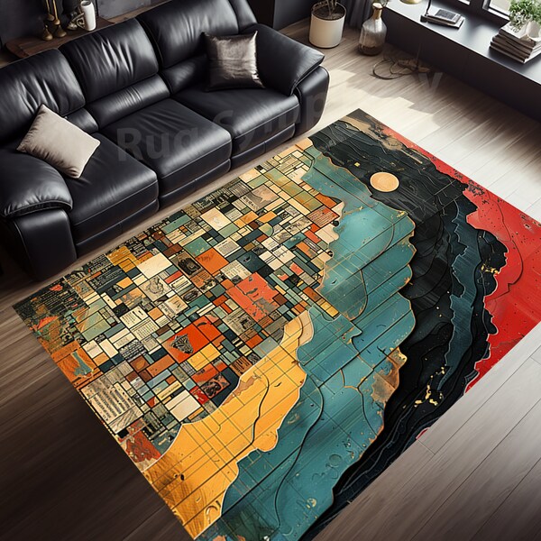 Abstract Multi Panel Graphic Novel Page Rug, Novel Rug, Abstract Book Rug, Abstract Moon Rug, Panel Rug, Abstract Rug, Moon Area Rug