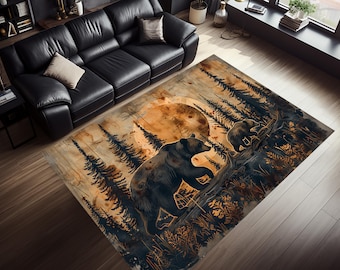 Vintage Look Bear Area Rug: Rustic Cabin Decor