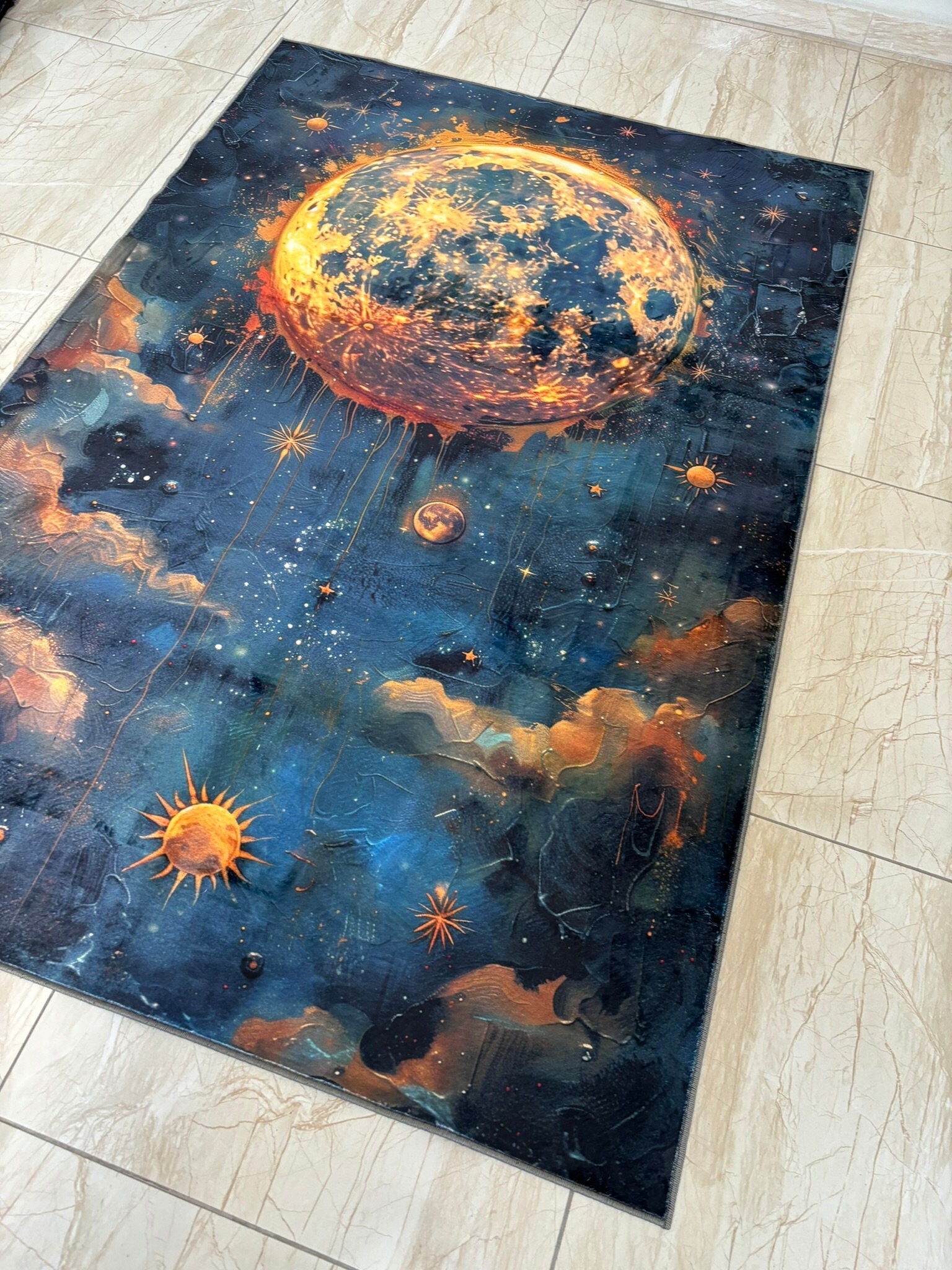 Eclipse Round Rug Incredible Solar Eclipse Illustration Rug, Sun Moon Rug, Crescent Solar ...