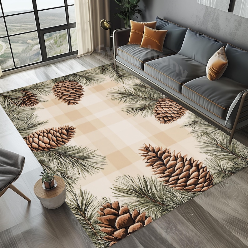 Rustic Pine Cone Lodge Area Rug, Cabin Decor - Etsy
