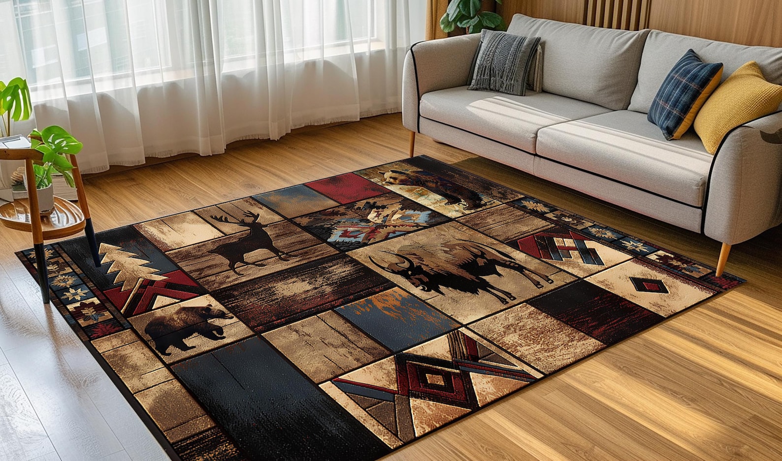 Rustic Wildlife Area Rug: Deer, Buffalo, Bear Design - Etsy
