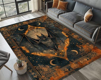 Alfombra de murciélago brujo: diseño de luna gótica bohemia