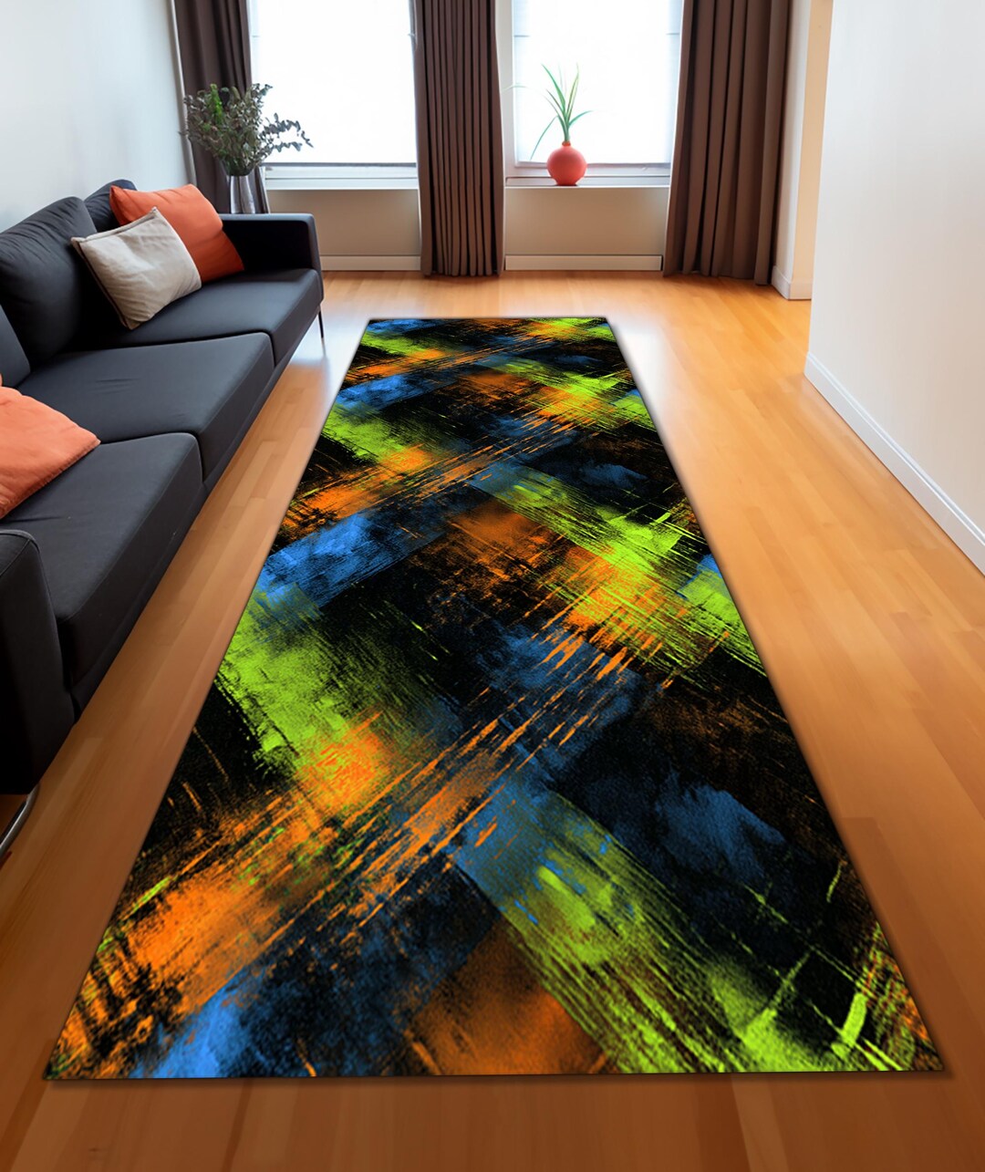 Abstract Neon Runner Rug, Electric Color Brushstrokes - Etsy