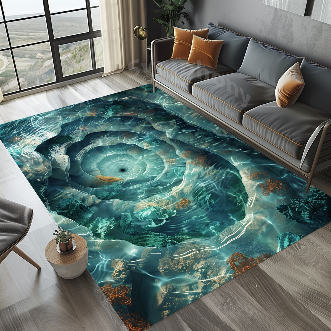 Vortex 3D Area Rug: Sea Swirl Illusion, Living Room Decor - Etsy