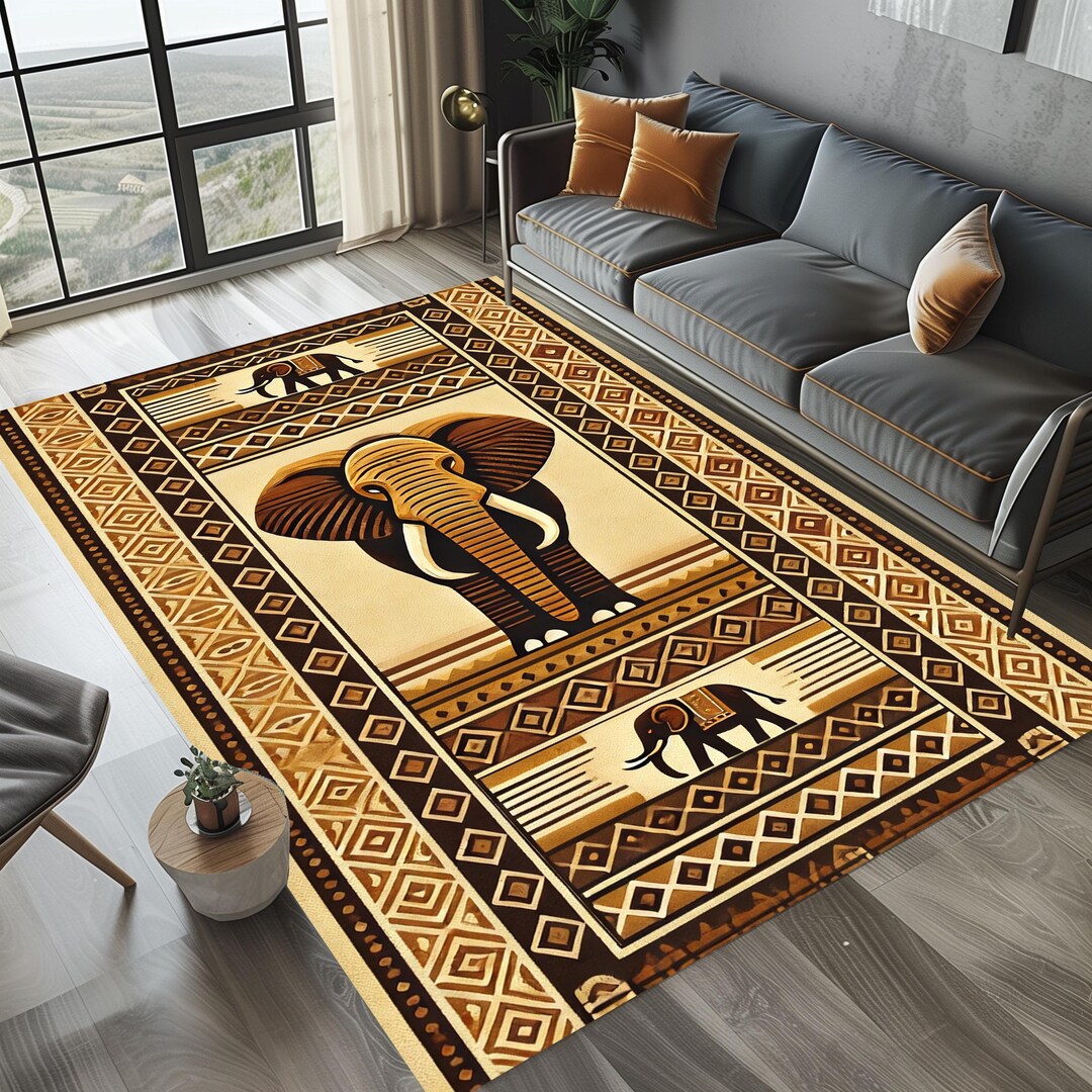 African-inspired Artwork Featuring a Lone Elephant in Tribal Symmetry ...
