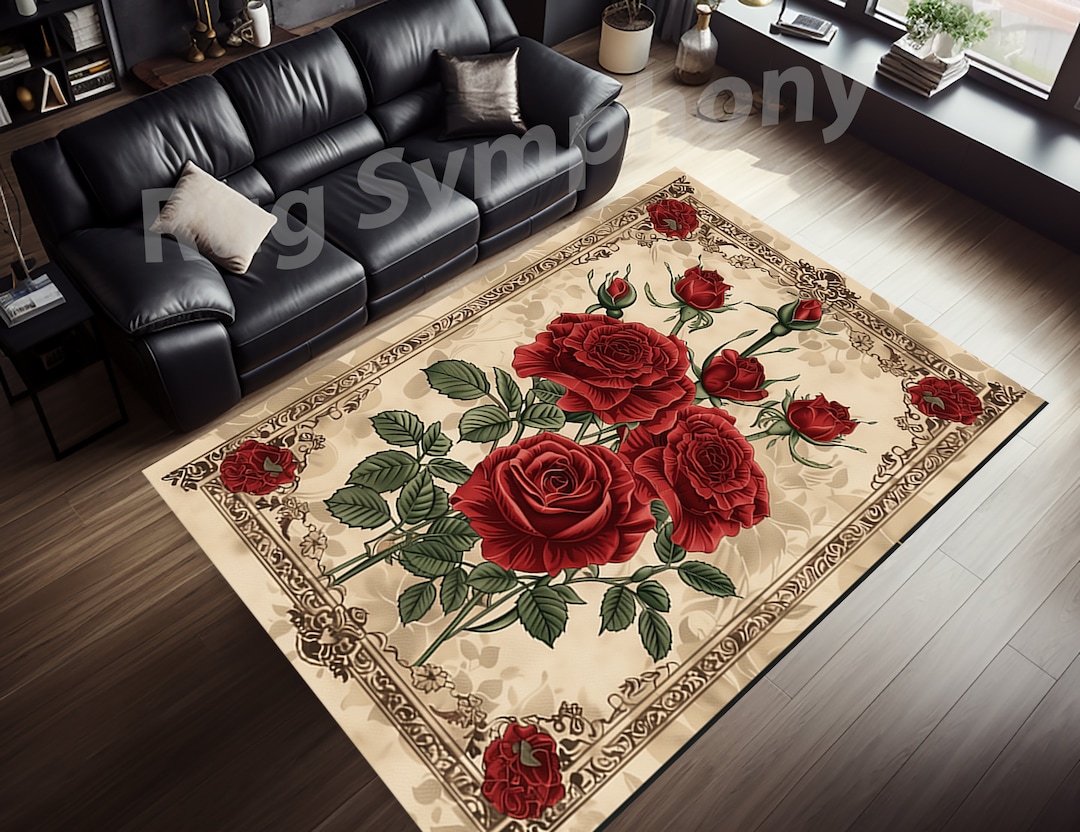 Rustic Rose Area Rug: Traditional Floral Painting Style - Etsy