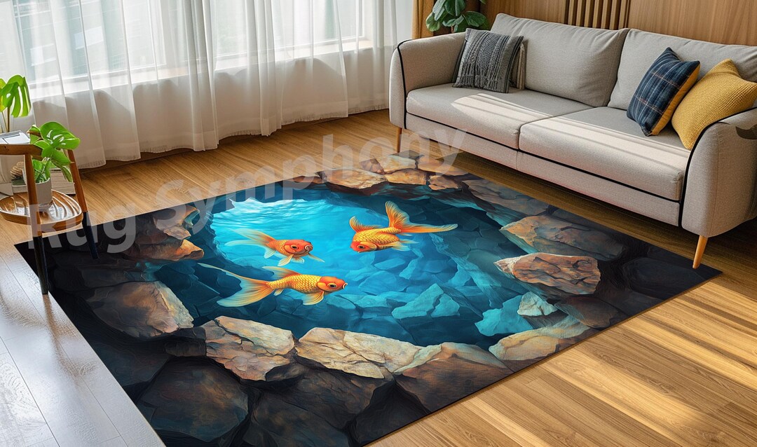 3D Looking Lake Rug, Optical Illusion Area Rug, Kids Room Rug, Fish ...