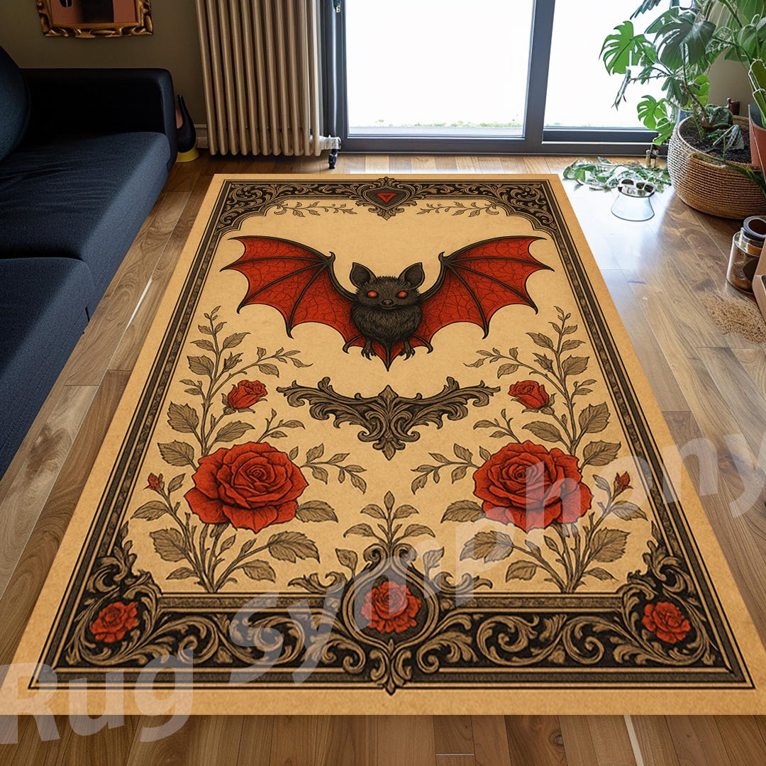 Vintage Look Bat Rug, Gothic Bat Rug, Witchy Rug, Bohemian Bat Rug ...