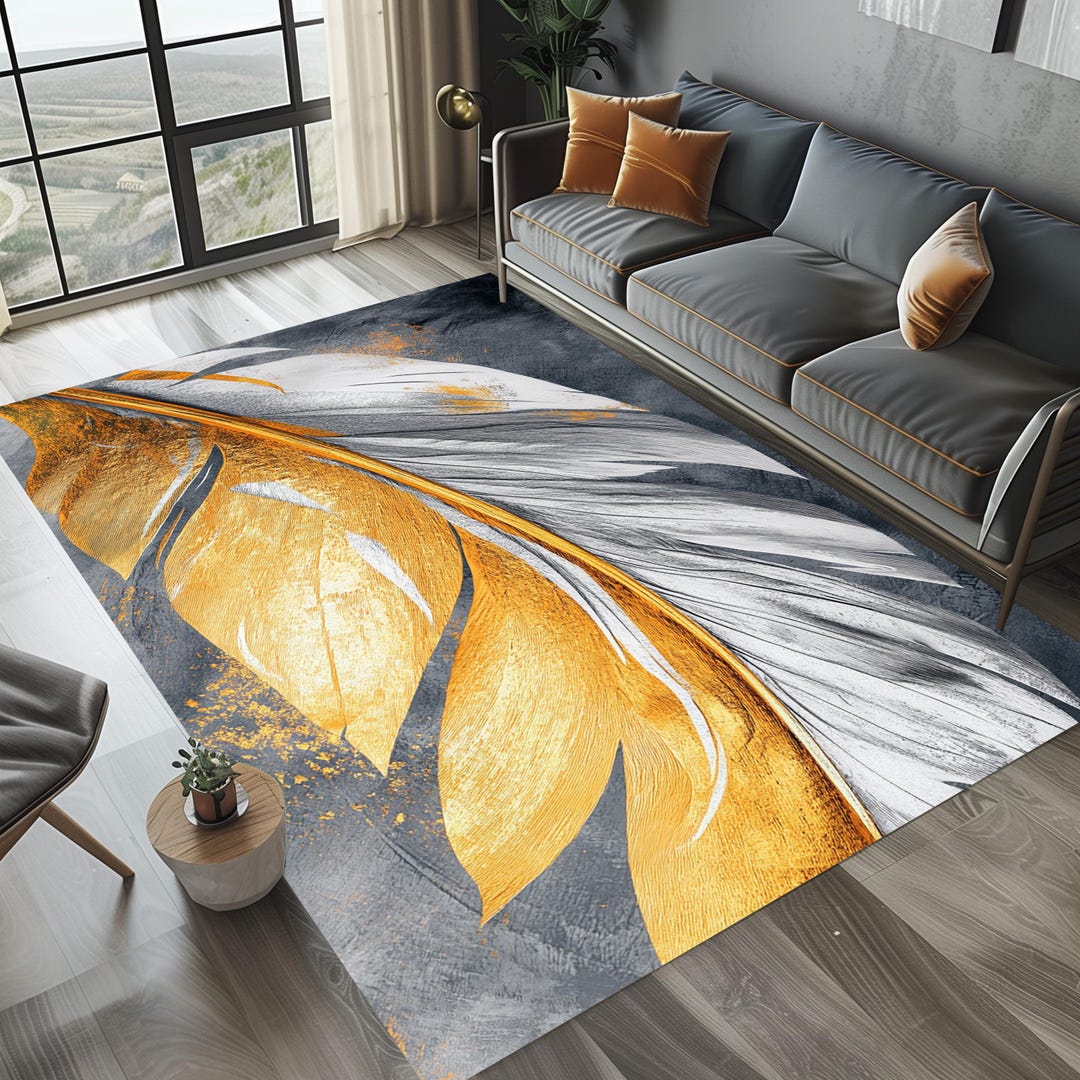 Gold Palm Leaf Area Rug: Modern Abstract Art - Etsy
