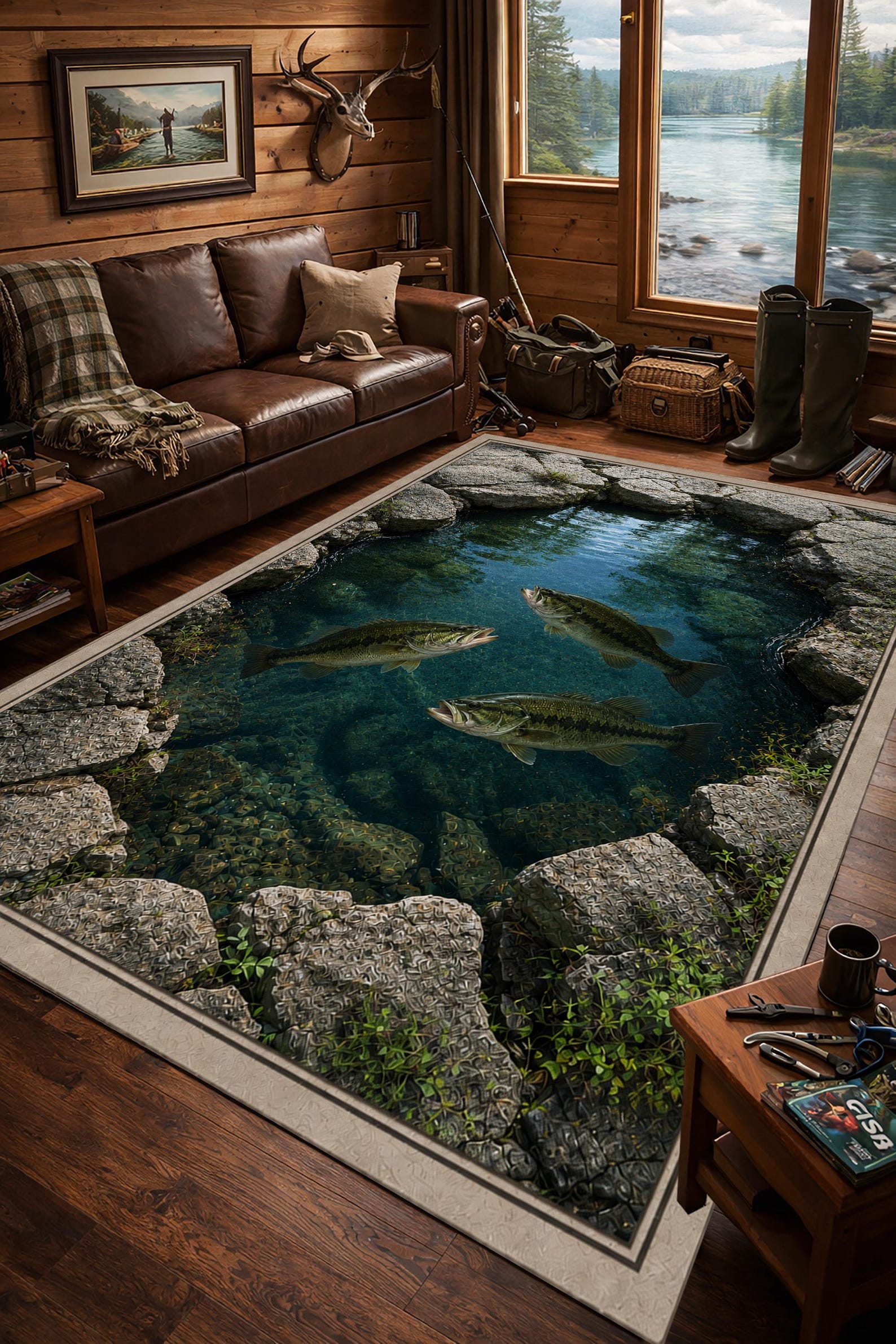 Fish Rug Bass 3D Bass Fishing Lake Illusion Fish Rug, Cabin Decor, Fisherman Gift - Etsy