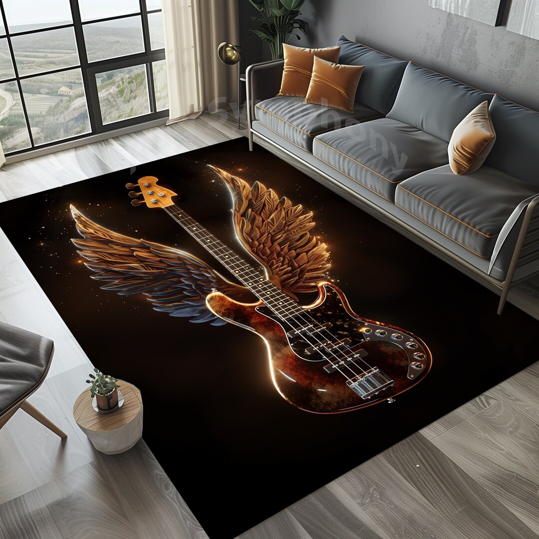Bass Guitar Rug: Angel Feather Wings, Music Room Decor - Etsy