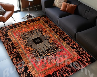 Oriental Style CPU Rug, Computer Mainboard Microfiber Rug