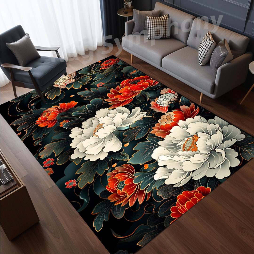 Japanese Patterned Rug Japanese Tattoo Art Rug: Abstract Floral Pattern - Etsy
