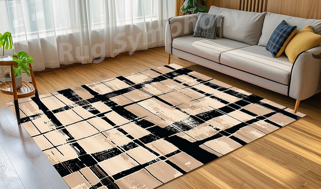 Geometric Rug, Pattern Rug, Black Lines Rug Light Beige Rug Dye Rug ...