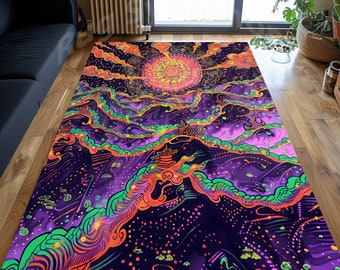 Psychedelic Area Rug: Colorful 70s Retro Swirl Design