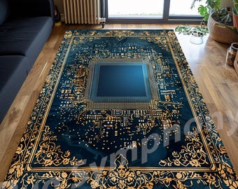 Blue CPU Rug, Mainboard Microfiber Accent Rug