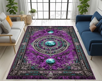 Purple Moon Area Rug, Bohemian Celestial Design