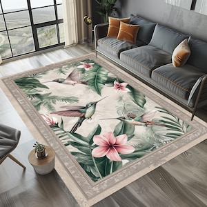 Rustic Hummingbird Area Rug, Hummingbirds Rug, Hummingbird in Garden Area Rug, Flowers Rug, Birds Area Rug,Hummingbird Rug,Hummingbird Decor