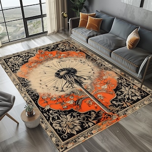 Dandelion Rug, Botanic Rug, Dandelions Rug, Black Dandelion Rug, Orange Flowers Rug, Dandelion Area Rug, Flower Rug, Dandelion Flowers Rug